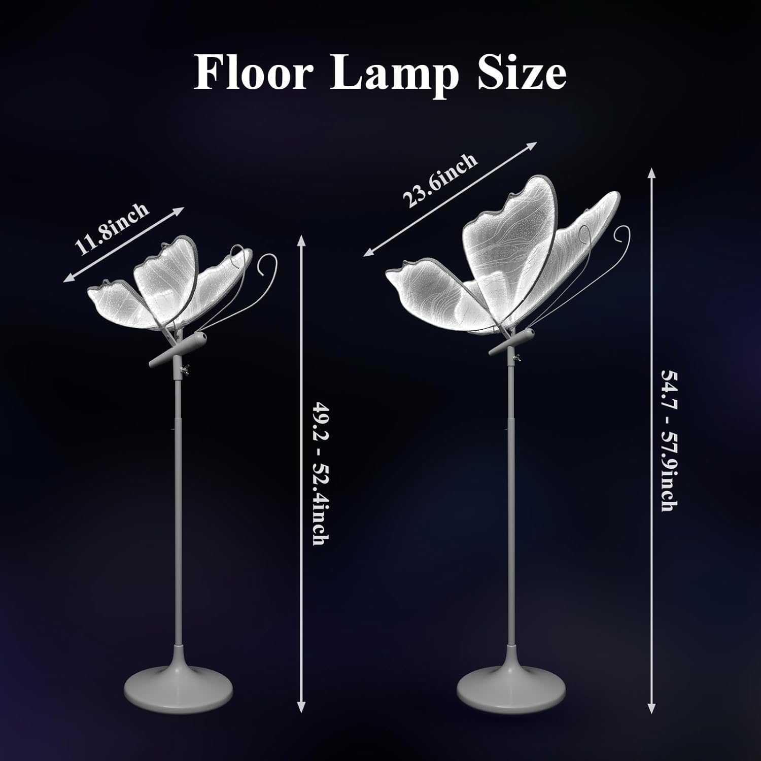 Wedding Butterfly Dimmable Floor Lamp: LED Butterflies Light with Remote Control - White & Warm Lights Butterfly Prop for Birthday Party Decoration - Baby Shower Bridal Shower Home Decor (23.6 in,2)