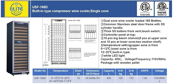 Commercial Dual Zone Wine Cooler Refrigerator, ETL 150-200 Bottles Fridge Merchandiser, Restaurant Bar Grocery Store