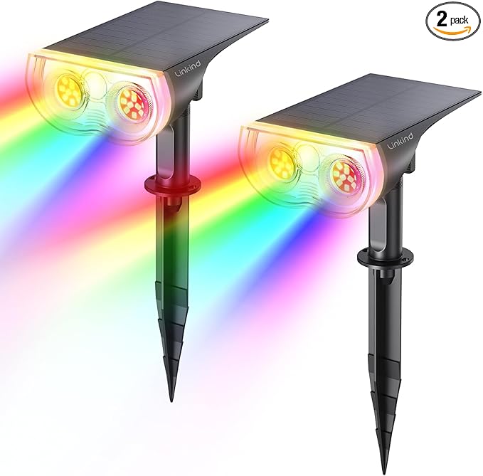 Linkind RGB Halloween Solar Lights Outdoor Waterproof IP67 StarRay Color Changing Spot Lights Outdoor for Yard Garden Pathway Holiday Christmas Decorations (Multicolor, 2 Pack)
