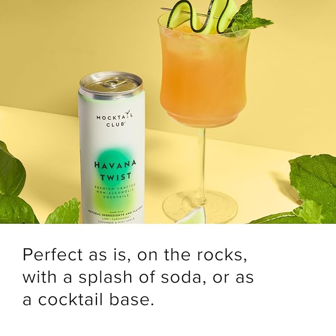 Mocktail Club Havana Twist Non-Alcoholic Sparkling Craft Cocktail - 12x12 Oz Cans | 80 Calories, Non-GMO, No Artificial Ingredients, Gluten Free, Vegan | Lime, Cucumber & Mint Shrub with Cardamom