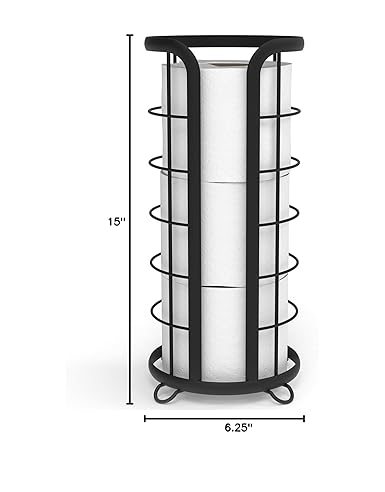 BROOKSTONE, Trending Black Toilet Paper Holder, Freestanding Bathroom Tissue Organizer, Minimalistic Storage Solution, Modern & Stylish Design [Holds MEGA Rolls]