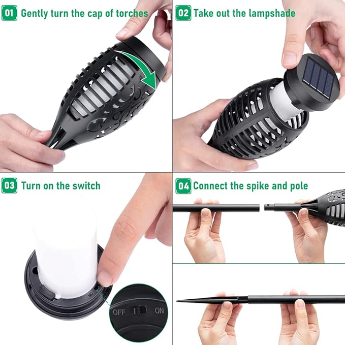 IkeeRuic Solar Lights Outdoor, Solar Torch Light with Flickering Flame for Halloween Decor, Solar Garden Lights, Waterproof Outdoor Lighting, Flame Torches for Outside Patio Pathway Yard Decorations