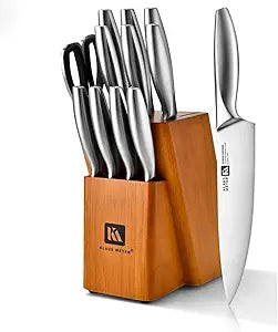 13-Piece Kitchen Knife Set With Block, High Carbon Stainless Steel and Non-Slip Handles. Rust Proof And Dishwasher Safe Cutlery