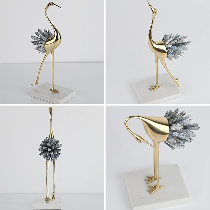 Gold Decor Accents,Brass Birds Statues Gold Home Decor Modern Crystal Decor Ornaments for Living Room, Bedroom, Office Desktop, Cabinets (Blue A)