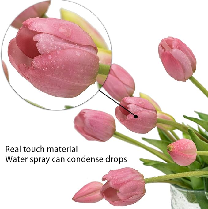 40pcs Artificial Tulips Flowers Real Touch Fake Latex Bouquet for Wedding Party Office Home Kitchen Decoration(Light Purple Suit 40pcs)
