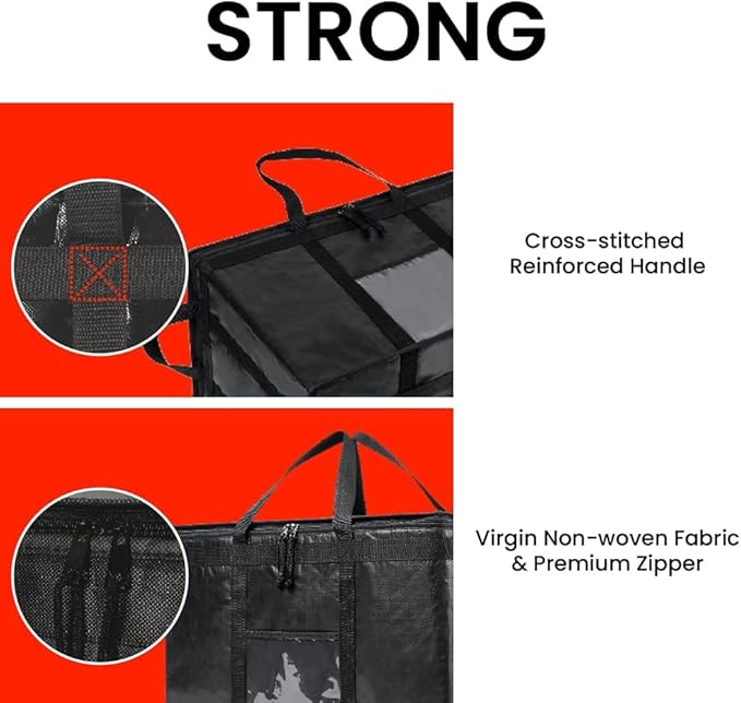 Durable PRO Insulated Cooler Bag and Food Warmer (3XL, 4 pack) for Delivery & Grocery Shopping with Zippered Top, Black Commercial Grade