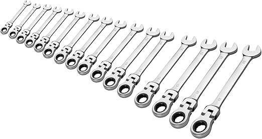 Ratcheting Wrench Set 16 Pcs, Multifuctional Combination Ended Spanner Kit Metric 6-22MM Chrome Vanadium Steel Flex-Head Ratchet Wrenches with Carrying Bag