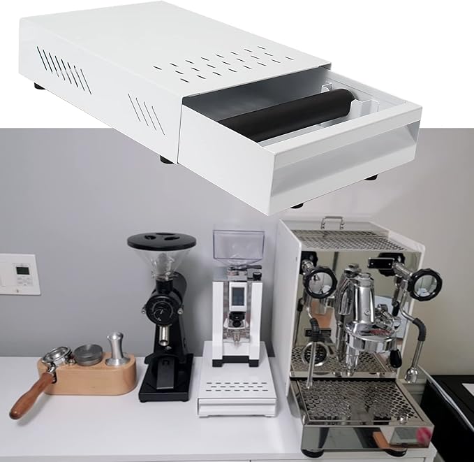 Espresso Knock Box Drawer, Stainless Steel High Bearing Capacity Coffee Knockbox For Home and Commercial Use, Middle Size 13.77 x 9.84 x 3.54 inch (White)