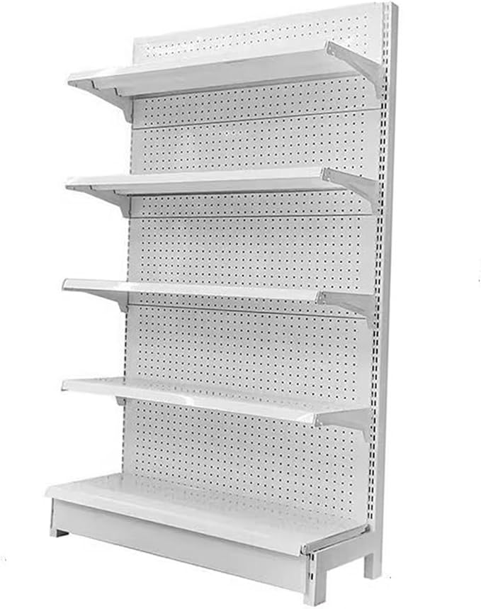 5-Tier Retail Shelving Display - Versatile Grocery Supermarket Shelves, Snack Racks, Office Supply Wall Racks & Shoe Storage - Easy to Install White Display Stand
