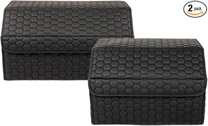 Car Storage Organizer Bundle - Two Foldable Crates For Groceries, Gear & Trips - Durable SUV And Truck Storage Set - Thoughtful Birthday Gifts For Drivers (Black 17+21)