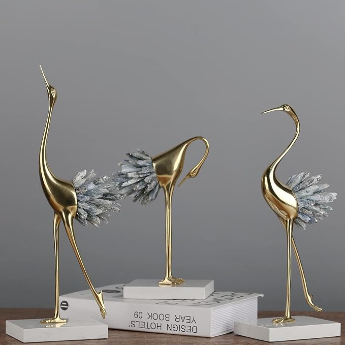 Gold Decor Accents,Brass Birds Statues Gold Home Decor Modern Crystal Decor Ornaments for Living Room, Bedroom, Office Desktop, Cabinets (Blue A)