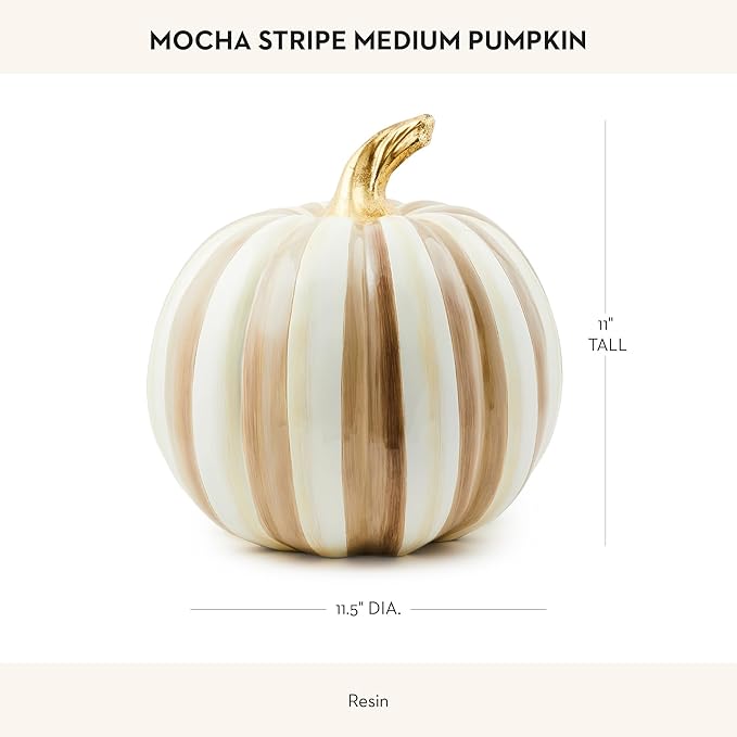 MACKENZIE-CHILDS Medium Pumpkin, Resin Halloween Home Decor, Brown-and-White Mocha Stripe
