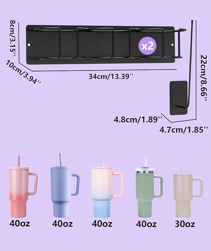 Magnetic Cup Holder for Tumblers - Heavy Duty Fridge Organizer with Non-Slip Base, Fits 30oz/40oz Cups, Space Saving Kitchen Accessory (Black)