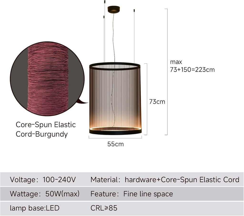 HEYAN 21.6 inch Boho Large Pendant Light - Hand Woven Thread Chandelier with Industrial Metal Rings, Technically-Processed Weave Ceiling Fixture for Living Room Dining Room Hotel Decoration