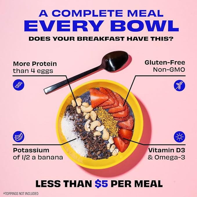 Kreatures of Habit MEAL ONE | Overnight & Instant Superfood Protein Meal Replacement | Gluten Free, Dairy Free, 30g of Plant Based Protein, With No Added Sugar | Blueberry Banana | Pack of 7