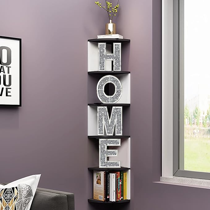 4 pcs Independent Letters Home.Glam Crystal Diamond Letters.Silver Mirror Glass Home Decoration for Wall, Fireplace, Bookshelf and Table.