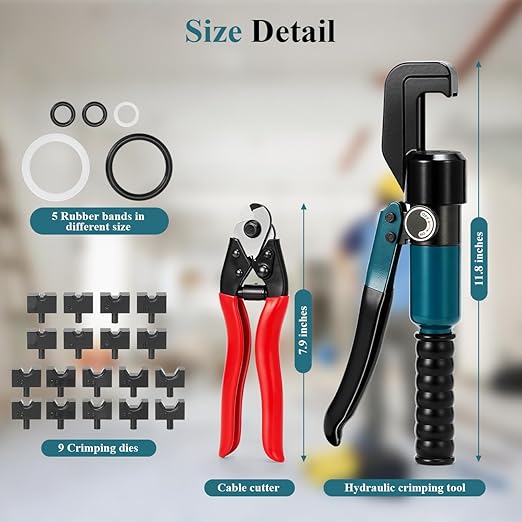 Hydraulic Crimping Tool and Cable Cutter Set - Puretalon Battery Lug Cable Crimper Wire Tool Kit 8 Ton 12 to 2/0 AWG Electrical Terminal Cable Wire with 9 Die, YQK-70