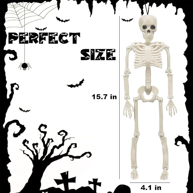 WODMAZ 5 Packs Halloween Skeletons, 16" Halloween Full Body Skeleton with Posable Joints for Haunted House Graveyard Props Decor