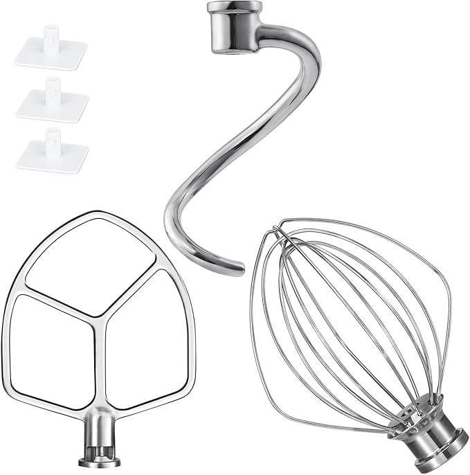 Kitchen Mixers Accessories for KitchenAid Mixer, 6 QT Dough Hook K256WW Wire Whip and Flat Blade Paddle Stainless Steel Attachments for Kitchen aid 5.5-6 Quart Tilt-Head Aid Stand Mixer