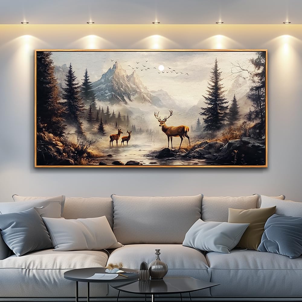 KELIYUAN Large Canvas Wall Decor For Living Room Wall Art For Bedroom Office Murals Landscape Painting Of Elk Mountain Wall Pictures Restaurant Room Modern Home Decoration Wood Framed 24"X48"