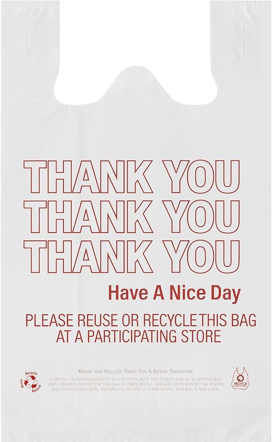 Thank You Plastic Bags with Handles – White & Black – 50 to 1000 Count – 11.5x6.5x21” Heavy-Duty Grocery, Retail, Restaurant, Convenience Stores – Durable for Takeout (5000, WHITE)
