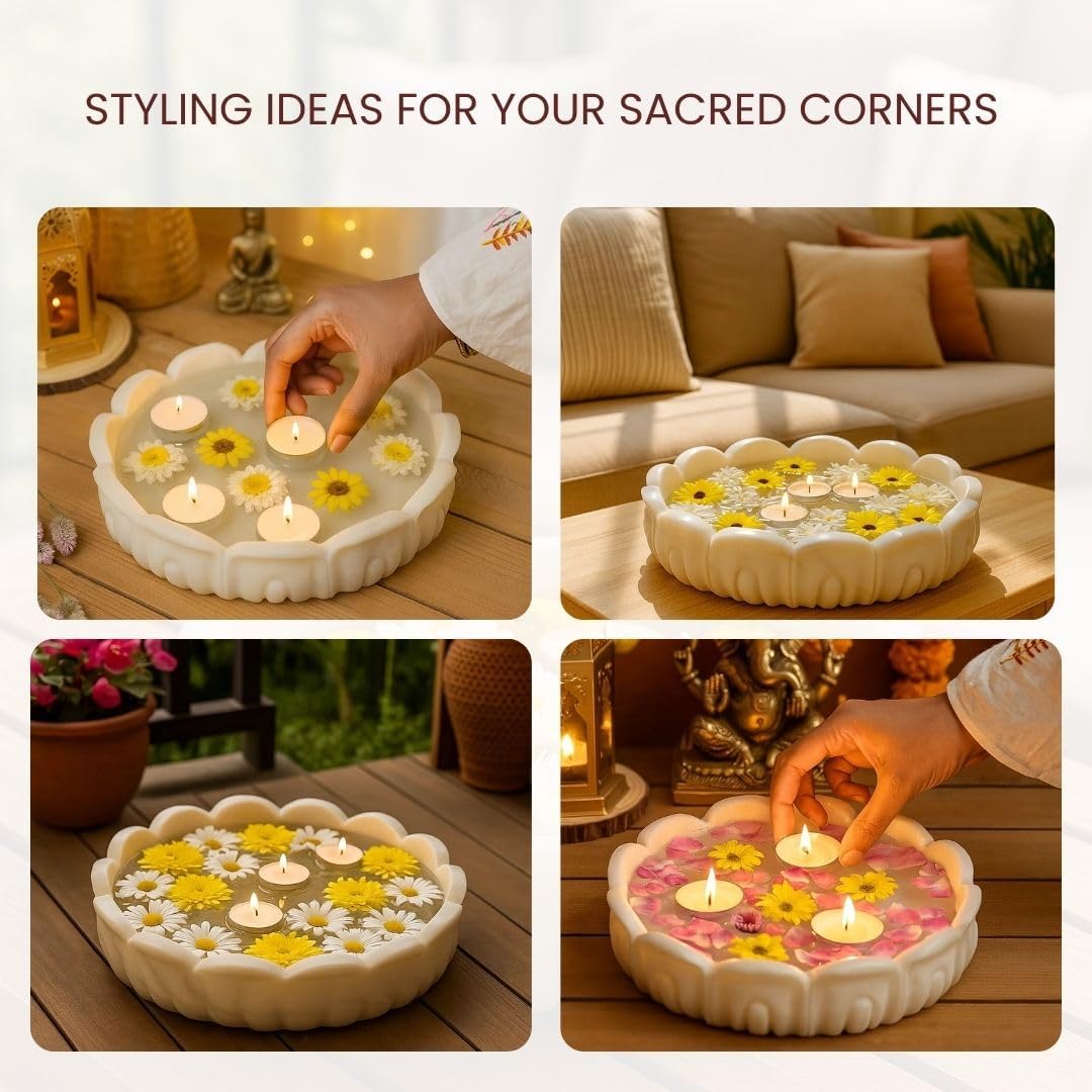 RITUALISTIC Padma Marble Urli | Urli for Flower Decoration | Marble Urli Bowl for Home Decoration | Kitchen Décor | Bowl for Decorations | Perfect for Festive Occasion | 23cm x 5cm