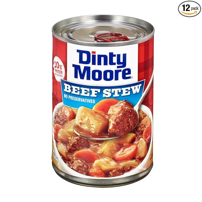 DINTY MOORE Beef Stew, 15 oz (12 Pack), Fully Cooked & Ready-To-Eat with Fresh Potatoes & Carrots, Gluten-Free, 10g Protein, No Preservatives, Perfect for Noodles, Biscuits & Hot Pies