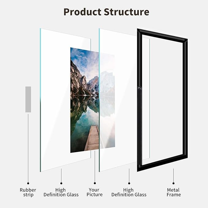 Glass Picture Frame Set of 3, Black Simple Metal Geometric Photo Frame with Glass Cover Includes 5x7, 4x6, 4x4 - Tabletop Floating Picture Frames for Home Decoration, Gift for Father's Day