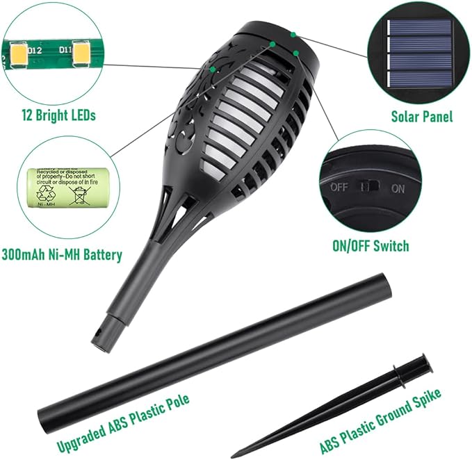 IkeeRuic Solar Lights Outdoor, Solar Torch Light with Flickering Flame for Halloween Decor, Solar Garden Lights, Waterproof Outdoor Lighting, Flame Torches for Outside Patio Pathway Yard Decorations