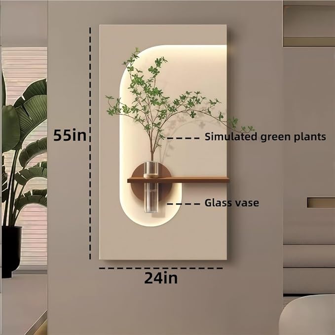 3D LED Wall Art with Light – Sandstone Wall Decor with Remote, Warm LED for Living Room & Entryway, Modern Textured 3D Art with Faux Greenery & Vase