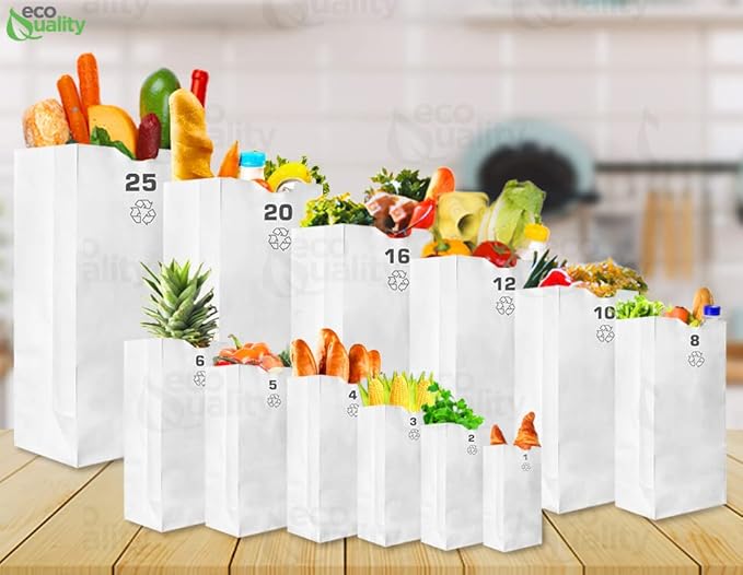 Paper Lunch Bags 16 Lb White Paper Bags 16LB Capacity - Kraft White Paper Bags, Bakery Bags, Candy Bags, Lunch Bags, Grocery Bags, Craft Bags - #16 Large Lunch Paper Bags / Kraft Paper Sacks by EcoQuality (1000, #16 - 16LB)