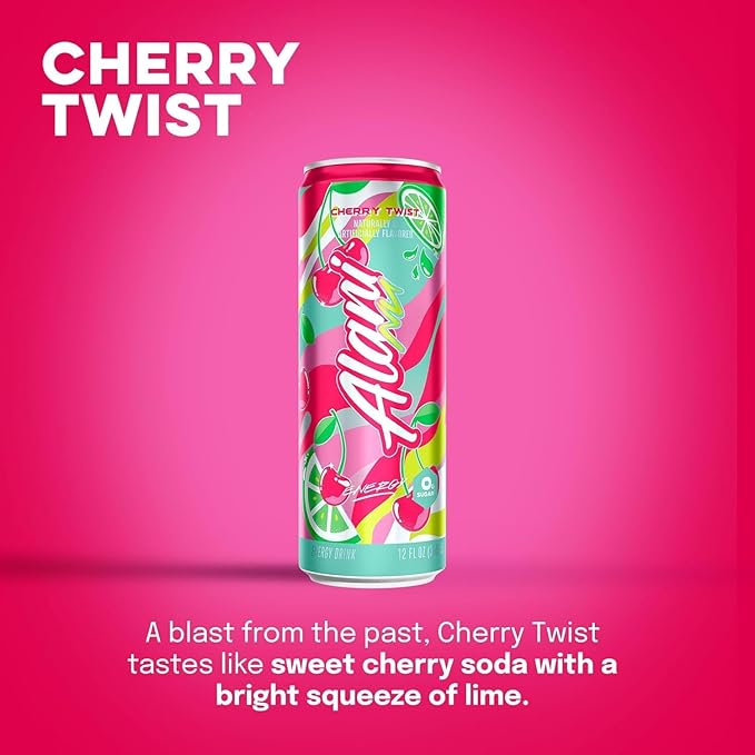 Alani Nu CHERRY TWIST Ice Sugar Free, Low Calorie Energy Drinks | 200mg Caffeine | Antioxidants | Biotin, B Vitamins | Zero Sugar | 15 Calories or Less | 12 Oz Cans | 24 Count