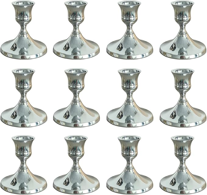 12 Pcs Silver Taper Candle Holders Vintage Candlesticks Holder for Home Decor Table Centerpiece Dining Party Festival Decorations(Silver)