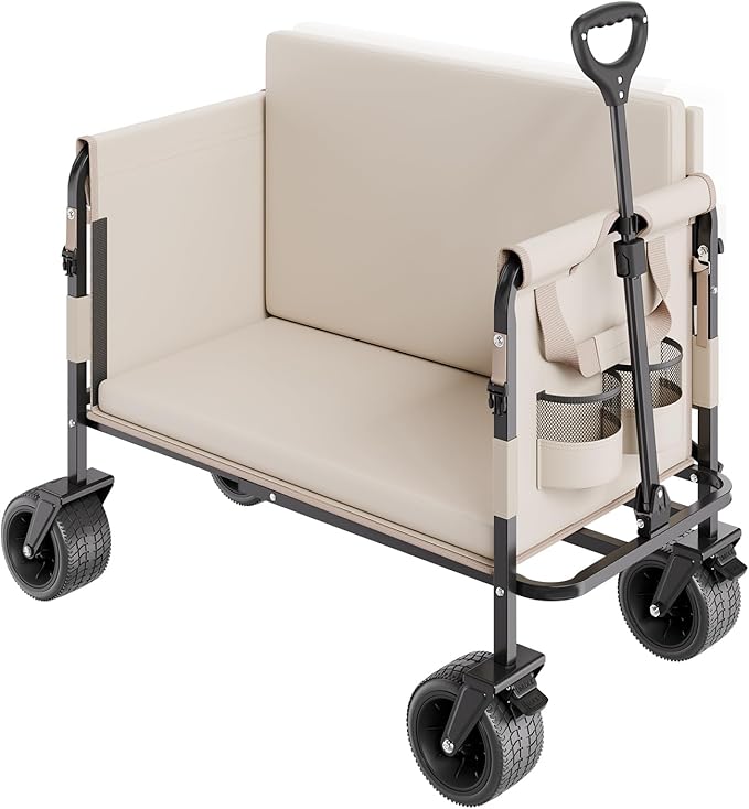 VEVOR 3-in-1 550lbs/220L Large Collapsible Folding Wagon, Convert to Bench, Foldable Beach Wagon with Wheels for Sand, Outdoor Utility Wagon for Groceries, Camping, Sports, Shopping