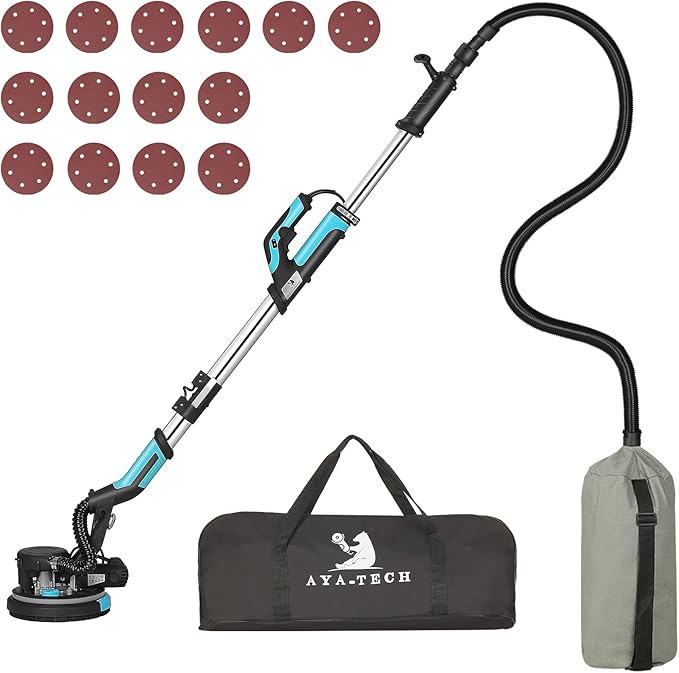 Drywall Sander, 750W 6.5A Electric Wall Pole Sander with Vacuum Dust Collection LED Light 7 Speed Settings 900-1800RPM Popcorn Ceiling Removal Tool Sandingpaper
