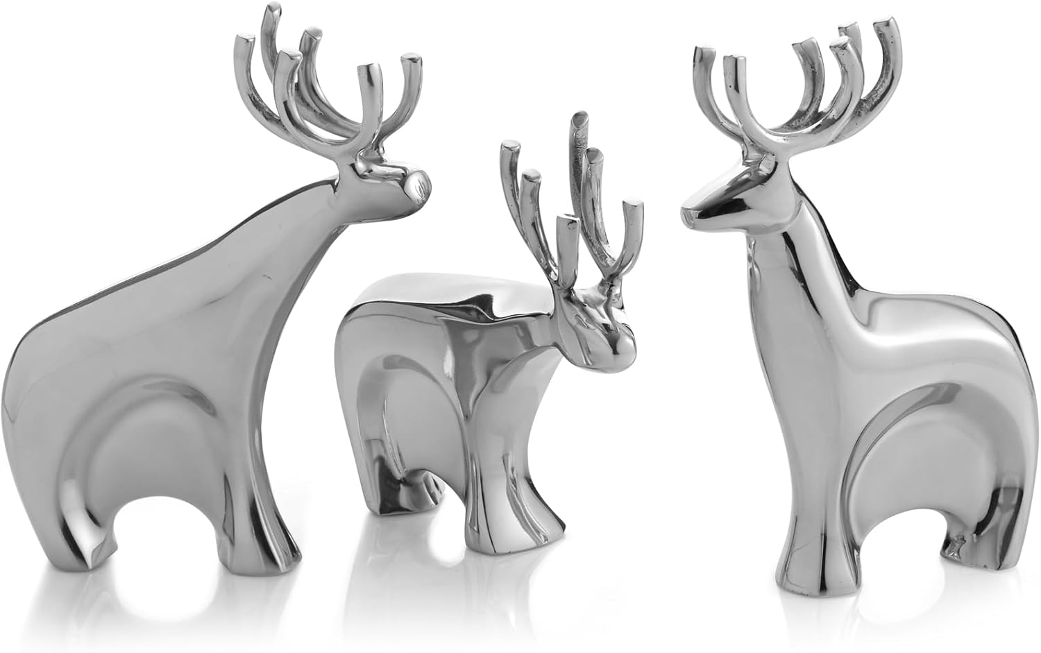 Nambé Dasher Reindeer Set – Elegant Alloy Reindeer Figurines, Modern Holiday Decorations for Mantel, Shelf or Tabletop Display, Pair with Sleigh Scene, 7” x 10” Collectible Seasonal Decor