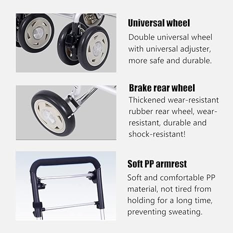 Foldable Shopping Cart for Elderly, Walker Rollator with Seat, Brake, Foam Handle & Storage Basket, Grocery Cart for Seniors, Holds 100Kg/220Lbs