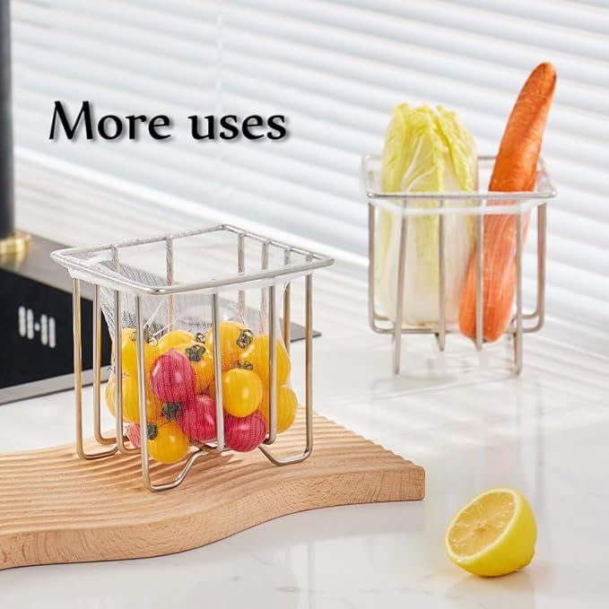 Kitchen Sink Strainer with Sink Basket Holder and 200 Strainer Net Bags,Food Catcher with Drain Filter Mesh Bag,Meshmate Waste Rack Trash Catcher for Leftovers.