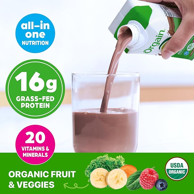 Orgain Organic Nutritional Protein Shake, Creamy Chocolate Fudge - 16g Grass Fed Whey Protein, Meal Replacement, 20 Vitamins & Minerals, Fruits & Vegetables, Gluten Free, Non-GMO, 11 Fl Oz (12 Pack)