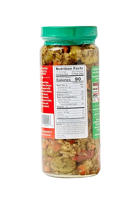 Central Grocery Olive Salad - 16 oz, Perfect for Muffulettas, Sandwiches, Pizza Toppings, Pastas, Hot Dog Topper, Salads and More (1 Pound (Pack of 2))