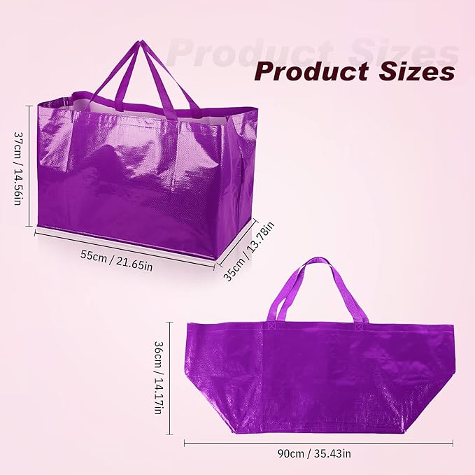 Shappy 6 Pieces Extra Large Reusable Shopping Grocery Bags with Handles Colorful Woven Plastic Waterproof Tote Bags