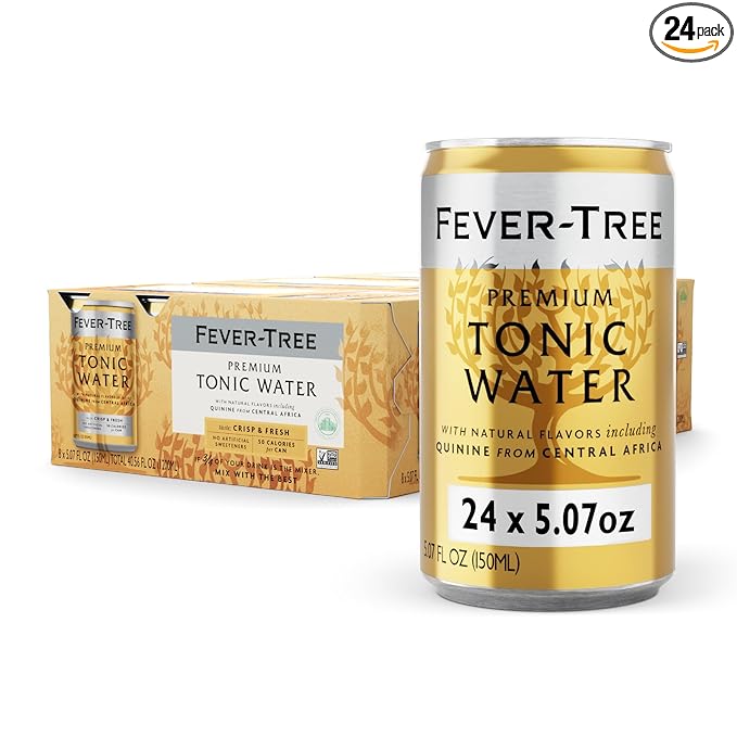 Fever-Tree Tonic Water - Premium Quality Mixer - Refreshing Beverage for Cocktails & Mocktails. Naturally Sourced Ingredients, No Artificial Sweeteners or Colors - 5.1 Fl Oz Cans - Pack of 24