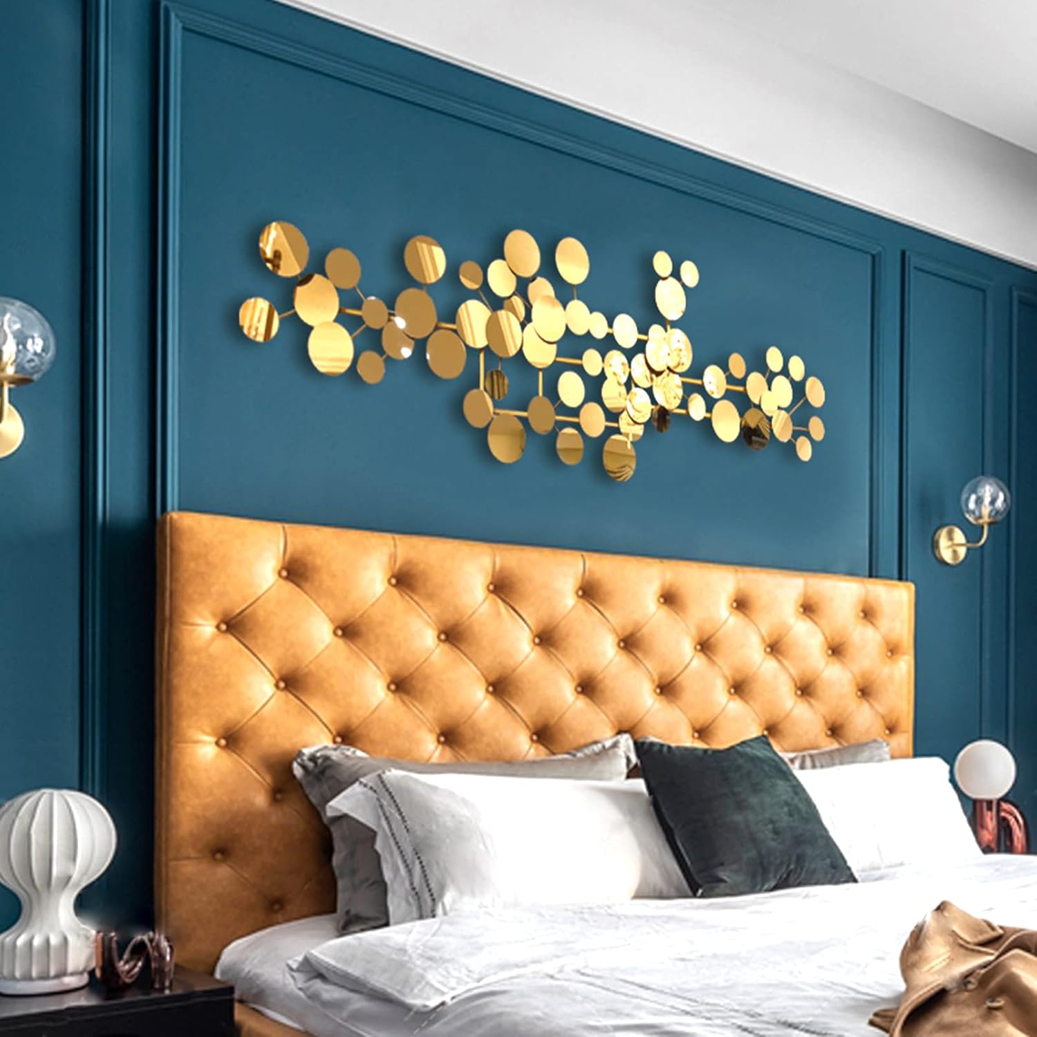 YUDACHU Metal Wall Art Gold Decor for Living Room, Modern Geometric 3D Accents 59" 19.6" Large Luxury for Bedroom, Dining Room, Decorations Sculptures