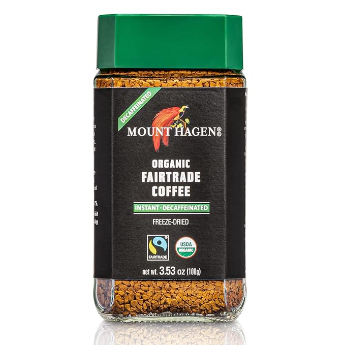 Mount Hagen 3.53oz Organic Freeze Dried Instant Decaf Coffee-12 Pack | Eco-friendly, Fair-Trade Decaf Coffee Made From Organic Medium Roast Arabica Beans [12x 3.53oz Jar]