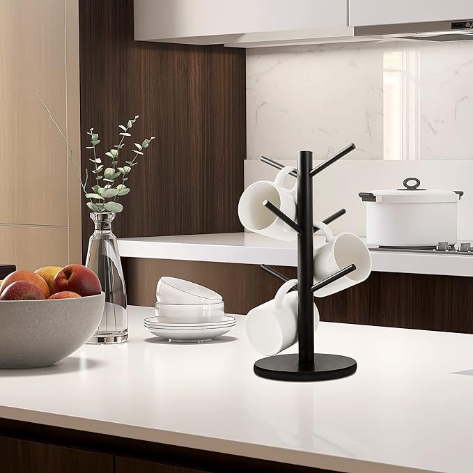 MyLifeUNIT Black Coffee Cup Holder Mug Holder Tree 6 Hooks
