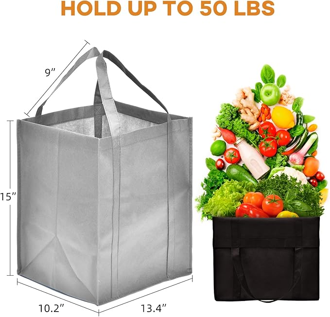 JERIA 24-Pack Reusable Grocery Bags，Large Washable Foldable Shopping Bags，Heavy Duty Tote Bags with Reinforced Handles