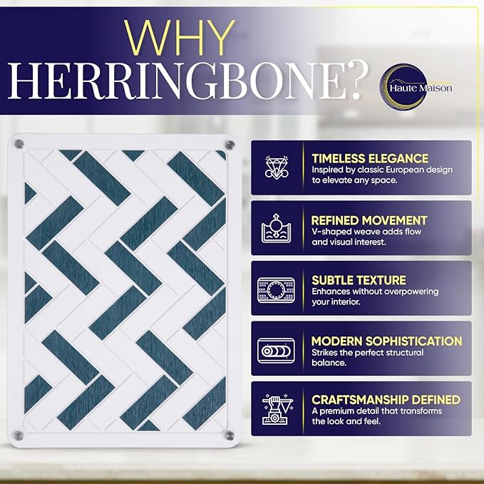 Stone Drying Mat For Kitchen Counter | 15.8"L x 11.9"W Stone Dish Drying Mat in Luxurious Herringbone | White & Grey Stone Drying Mat | Fast Drying Stone Sink Mat | Rapid Drying