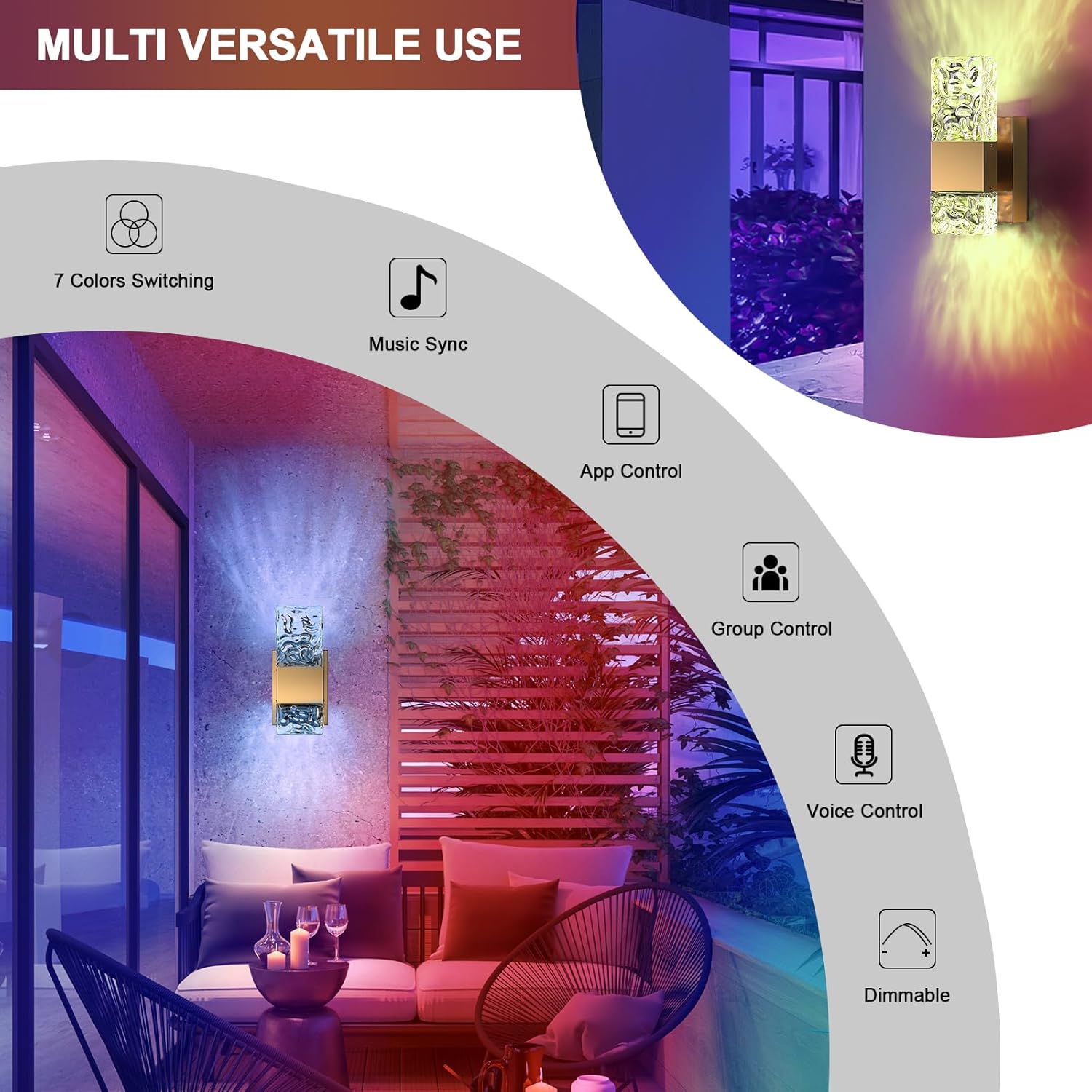 Wall Sconces Set of 2, Smart Dimmable LED Wall Sconces RGB 3000K-6000K, Hardwired Wall Sconce with Alexa,Remote Control, for Home Wall Decoration in Bedroom, Living Room,Hallway,Porch