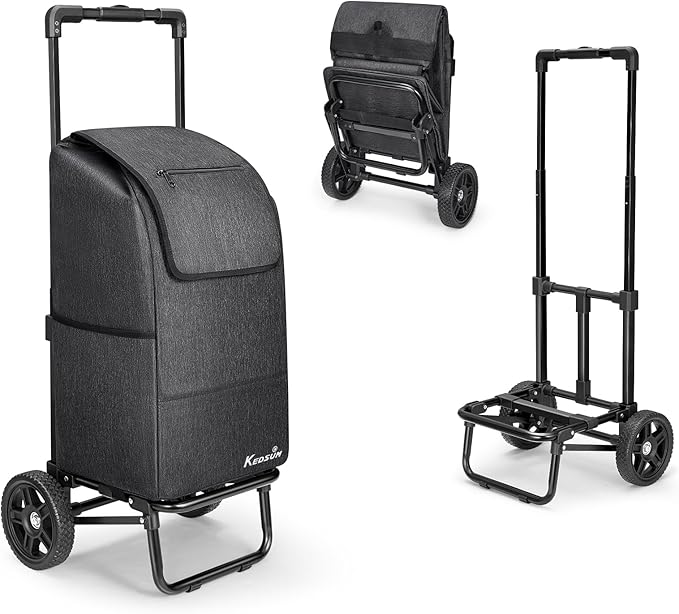 KEDSUM 2 in 1 Shopping Cart for Groceries, 330 lbs Grocery Cart on Wheels, Foldable Utility Carts with Wheels, Hand Truck with Waterproof Tote Bag for Shopping, School, Laundry, Craft Show, Black
