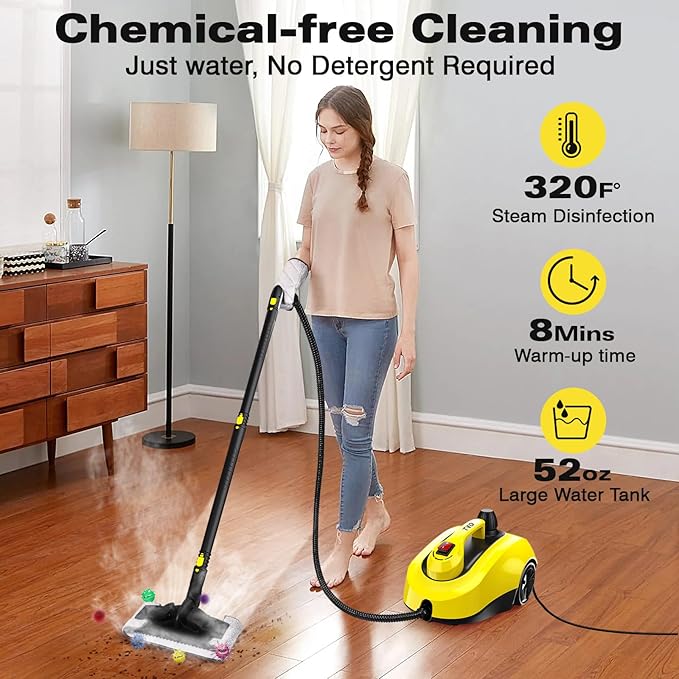 TVD Steam Cleaner, Heavy Duty Canister Steamer with 26 Accessories, Steam Mop with 5M Extra-Long Power Cord for Home Floor Cleaning, Grout, Upholstery, Car Detailing